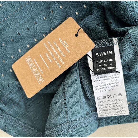 Shein Frenchy Teal Lace Cap Sleeve Top NWT Size L - Picture 6 of 6